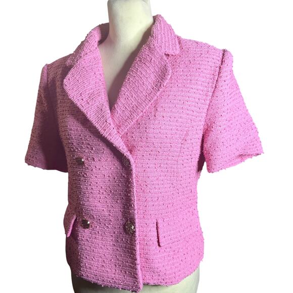 Endless Rose Tweed Double Breast Short Sleeve Blazer, Pink, Size Medium, NWT - Picture 4 of 7